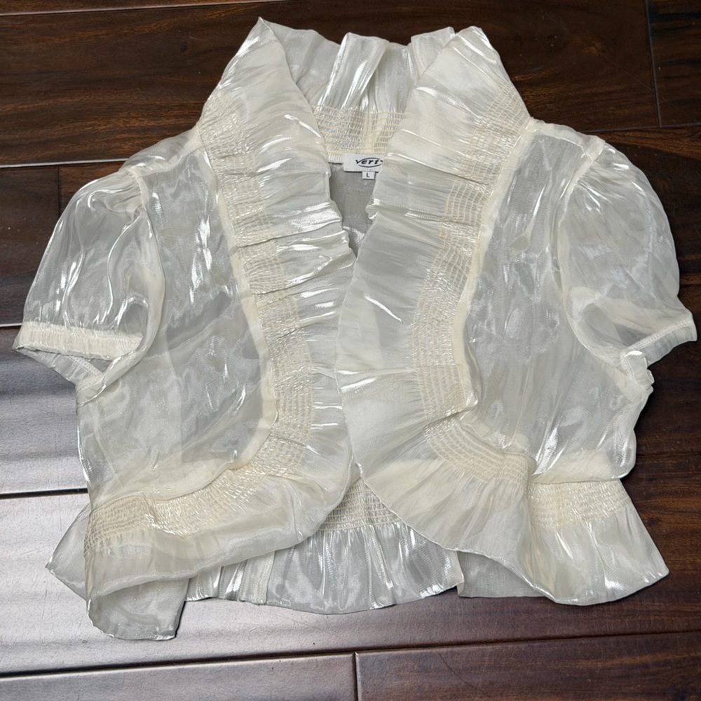 Sheer White Ruffled Blouse Bolero Large